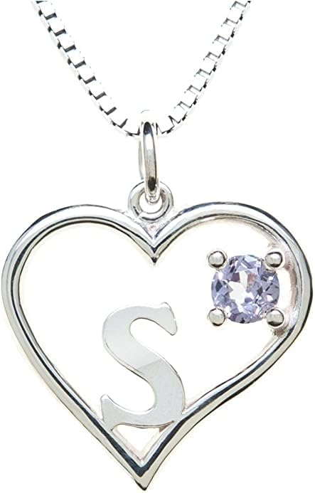 Icy Jewelry Silver Sterling Necklace Initial Letter A-Z Birthstone for Women – Personalized Custom Jewelry Pendant with Heart Design Customized Dainty Charm for Wife Girlfriend Mom – 18" Box Chain
