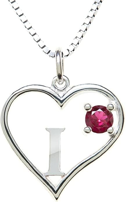 Icy Jewelry Silver Sterling Necklace Initial Letter A-Z Birthstone for Women – Personalized Custom Jewelry Pendant with Heart Design Customized Dainty Charm for Wife Girlfriend Mom – 18" Box Chain