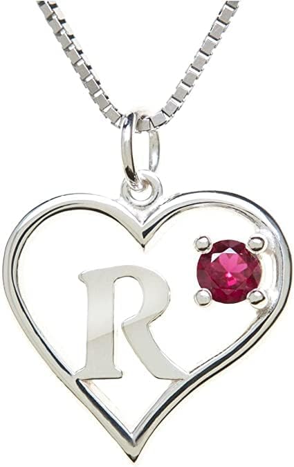 Icy Jewelry Silver Sterling Necklace Initial Letter A-Z Birthstone for Women – Personalized Custom Jewelry Pendant with Heart Design Customized Dainty Charm for Wife Girlfriend Mom – 18" Box Chain