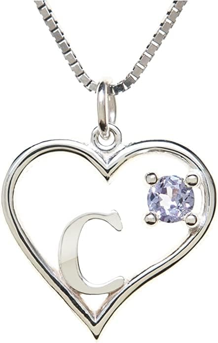 Icy Jewelry Silver Sterling Necklace Initial Letter A-Z Birthstone for Women – Personalized Custom Jewelry Pendant with Heart Design Customized Dainty Charm for Wife Girlfriend Mom – 18" Box Chain