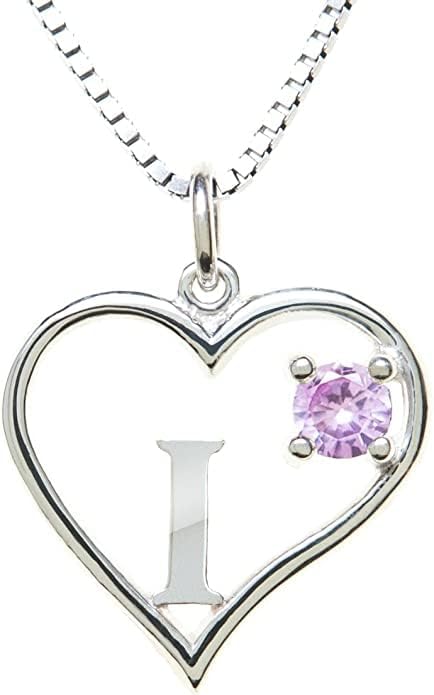 Icy Jewelry Silver Sterling Necklace Initial Letter A-Z Birthstone for Women – Personalized Custom Jewelry Pendant with Heart Design Customized Dainty Charm for Wife Girlfriend Mom – 18" Box Chain