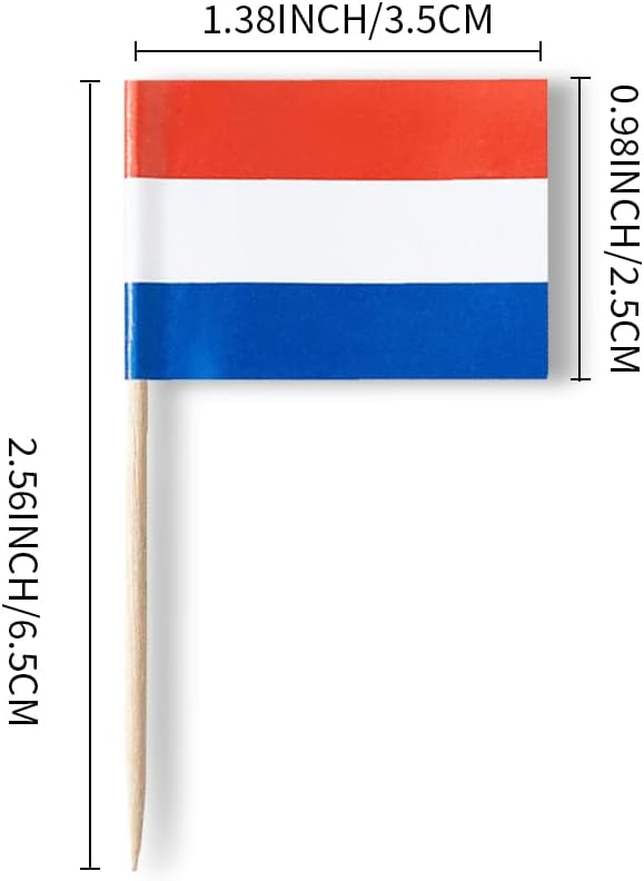 Netherlands Flag Dutch Flag, Small Mini Dutch Toothpick Flags for Food, Cupcakes, Cocktails, Appetizers, Bar Party Decorations