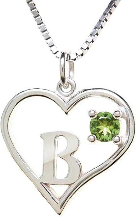 Icy Jewelry Silver Sterling Necklace Initial Letter A-Z Birthstone for Women – Personalized Custom Jewelry Pendant with Heart Design Customized Dainty Charm for Wife Girlfriend Mom – 18" Box Chain
