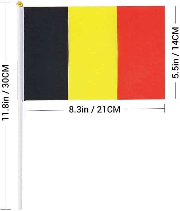 20 Pack Small Belgium Flags on Stick Mini Handheld Belgian Flag for Parades, Independence Day and Patriotic Events 5x8 Inch Durable Weather-Resistant Flags with 12 Inch Sticks(Belgium)