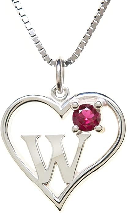 Icy Jewelry Silver Sterling Necklace Initial Letter A-Z Birthstone for Women – Personalized Custom Jewelry Pendant with Heart Design Customized Dainty Charm for Wife Girlfriend Mom – 18" Box Chain
