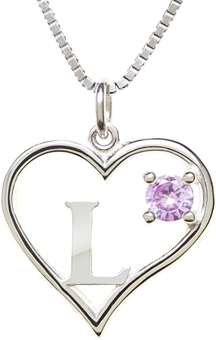 Icy Jewelry Silver Sterling Necklace Initial Letter A-Z Birthstone for Women – Personalized Custom Jewelry Pendant with Heart Design Customized Dainty Charm for Wife Girlfriend Mom – 18" Box Chain