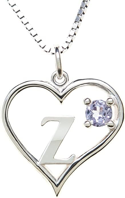 Icy Jewelry Silver Sterling Necklace Initial Letter A-Z Birthstone for Women – Personalized Custom Jewelry Pendant with Heart Design Customized Dainty Charm for Wife Girlfriend Mom – 18" Box Chain