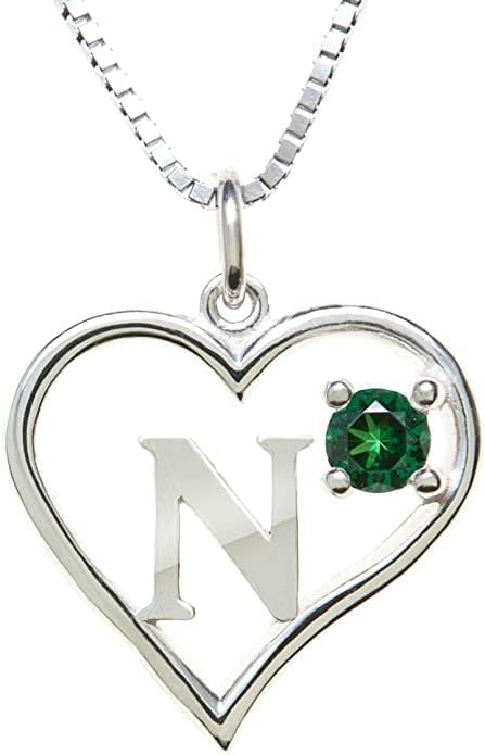 Icy Jewelry Silver Sterling Necklace Initial Letter A-Z Birthstone for Women – Personalized Custom Jewelry Pendant with Heart Design Customized Dainty Charm for Wife Girlfriend Mom – 18" Box Chain