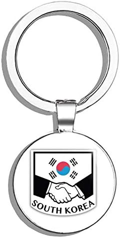 Glover Trading South Korea Flag Handshake Round Stainless Steel Metal Key Chain Keychain Ring Double Sided Deisgn