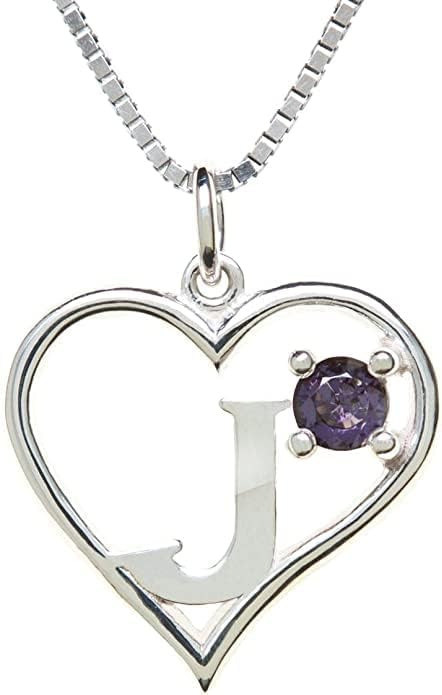 Icy Jewelry Silver Sterling Necklace Initial Letter A-Z Birthstone for Women – Personalized Custom Jewelry Pendant with Heart Design Customized Dainty Charm for Wife Girlfriend Mom – 18" Box Chain