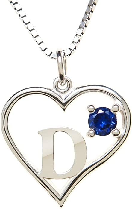 Icy Jewelry Silver Sterling Necklace Initial Letter A-Z Birthstone for Women – Personalized Custom Jewelry Pendant with Heart Design Customized Dainty Charm for Wife Girlfriend Mom – 18" Box Chain