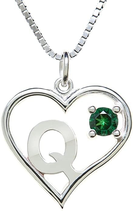 Icy Jewelry Silver Sterling Necklace Initial Letter A-Z Birthstone for Women – Personalized Custom Jewelry Pendant with Heart Design Customized Dainty Charm for Wife Girlfriend Mom – 18" Box Chain