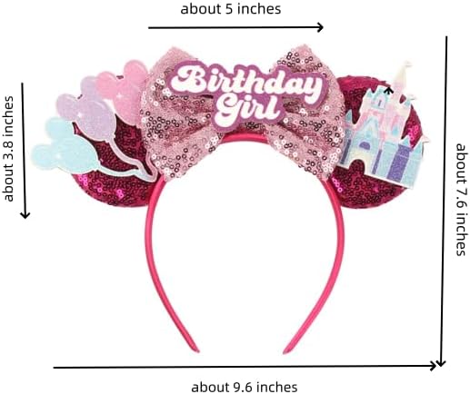 XINGKANG Mouse Ear Sparkling Headband, pink bow, birthday, Balloons, Castle, Firmly Occupying the C Position at the Party