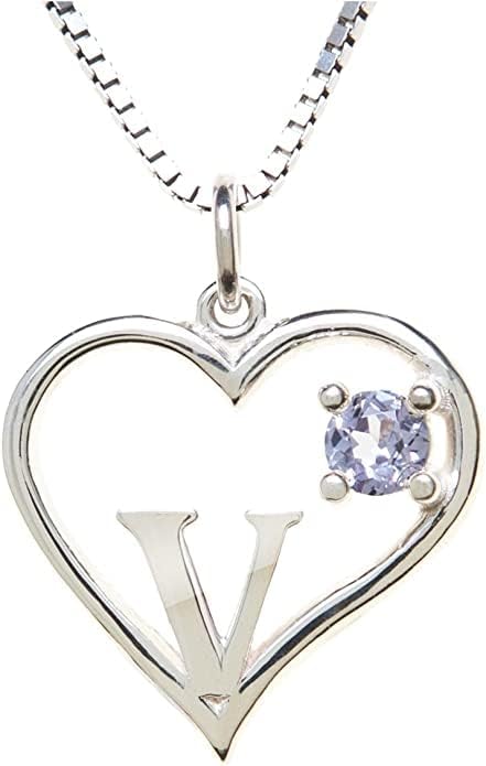 Icy Jewelry Silver Sterling Necklace Initial Letter A-Z Birthstone for Women – Personalized Custom Jewelry Pendant with Heart Design Customized Dainty Charm for Wife Girlfriend Mom – 18" Box Chain