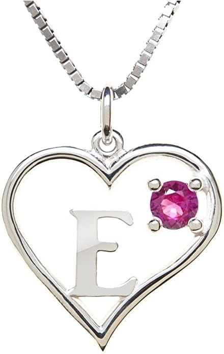 Icy Jewelry Silver Sterling Necklace Initial Letter A-Z Birthstone for Women – Personalized Custom Jewelry Pendant with Heart Design Customized Dainty Charm for Wife Girlfriend Mom – 18" Box Chain