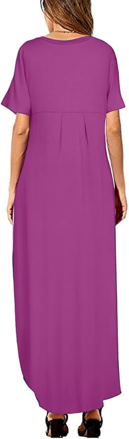 Arolina Women's Summer Maxi Dress Short Sleeve V Neck Casual Loose Long Beach Split Dresses with Pockets