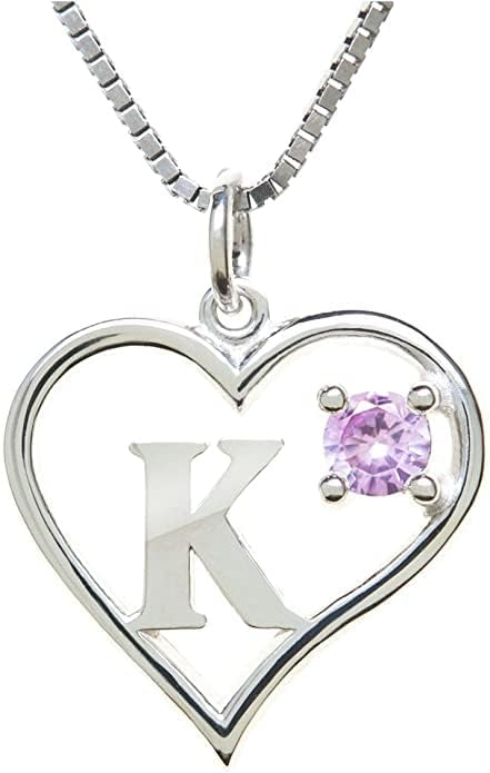 Icy Jewelry Silver Sterling Necklace Initial Letter A-Z Birthstone for Women – Personalized Custom Jewelry Pendant with Heart Design Customized Dainty Charm for Wife Girlfriend Mom – 18" Box Chain