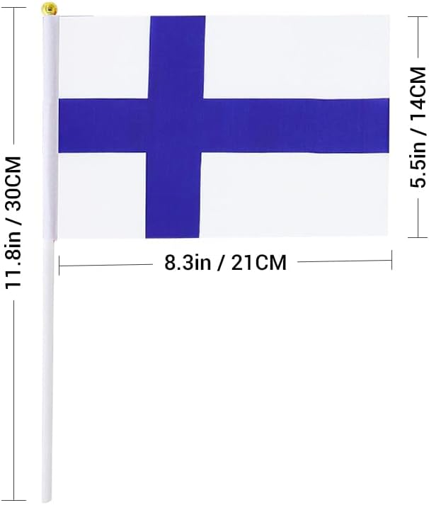 20 Pack Small Finland Flags on Stick Mini Handheld Finns Flag for Parades, Independence Day and Patriotic Events 5x8 Inch Durable Weather-Resistant Flags with 12 Inch Sticks(Finland)