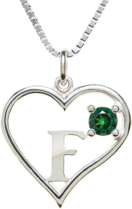 Icy Jewelry Silver Sterling Necklace Initial Letter A-Z Birthstone for Women – Personalized Custom Jewelry Pendant with Heart Design Customized Dainty Charm for Wife Girlfriend Mom – 18" Box Chain