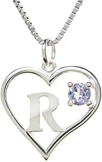 Icy Jewelry Silver Sterling Necklace Initial Letter A-Z Birthstone for Women – Personalized Custom Jewelry Pendant with Heart Design Customized Dainty Charm for Wife Girlfriend Mom – 18" Box Chain