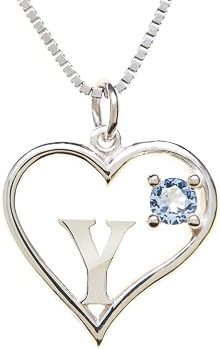 Icy Jewelry Silver Sterling Necklace Initial Letter A-Z Birthstone for Women – Personalized Custom Jewelry Pendant with Heart Design Customized Dainty Charm for Wife Girlfriend Mom – 18" Box Chain