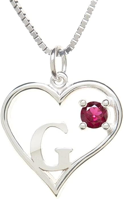 Icy Jewelry Silver Sterling Necklace Initial Letter A-Z Birthstone for Women – Personalized Custom Jewelry Pendant with Heart Design Customized Dainty Charm for Wife Girlfriend Mom – 18" Box Chain