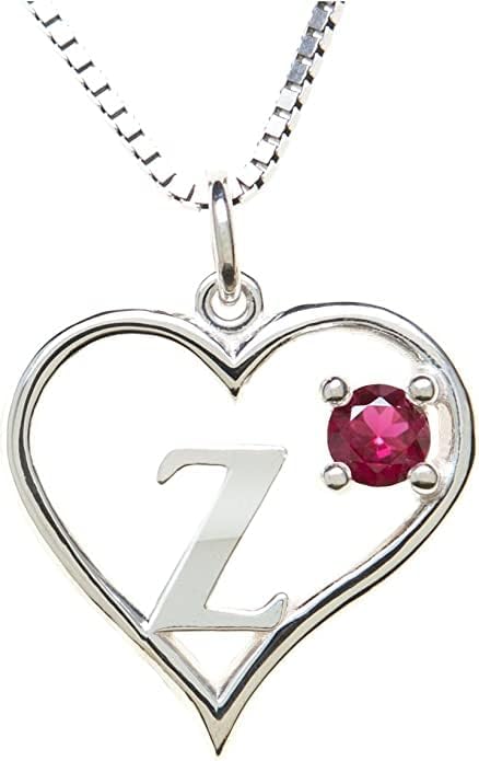 Icy Jewelry Silver Sterling Necklace Initial Letter A-Z Birthstone for Women – Personalized Custom Jewelry Pendant with Heart Design Customized Dainty Charm for Wife Girlfriend Mom – 18" Box Chain