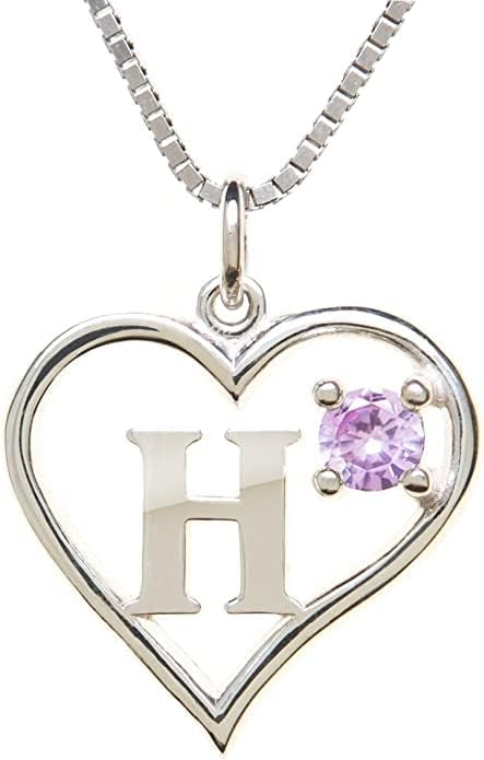 Icy Jewelry Silver Sterling Necklace Initial Letter A-Z Birthstone for Women – Personalized Custom Jewelry Pendant with Heart Design Customized Dainty Charm for Wife Girlfriend Mom – 18" Box Chain