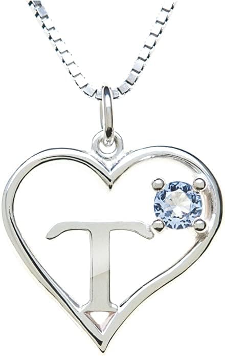Icy Jewelry Silver Sterling Necklace Initial Letter A-Z Birthstone for Women – Personalized Custom Jewelry Pendant with Heart Design Customized Dainty Charm for Wife Girlfriend Mom – 18" Box Chain