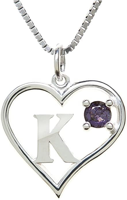 Icy Jewelry Silver Sterling Necklace Initial Letter A-Z Birthstone for Women – Personalized Custom Jewelry Pendant with Heart Design Customized Dainty Charm for Wife Girlfriend Mom – 18" Box Chain