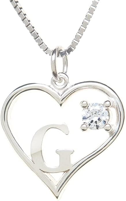 Icy Jewelry Silver Sterling Necklace Initial Letter A-Z Birthstone for Women – Personalized Custom Jewelry Pendant with Heart Design Customized Dainty Charm for Wife Girlfriend Mom – 18" Box Chain