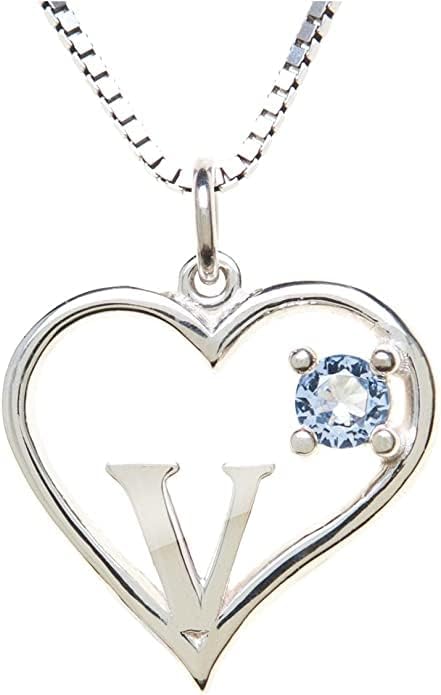 Icy Jewelry Silver Sterling Necklace Initial Letter A-Z Birthstone for Women – Personalized Custom Jewelry Pendant with Heart Design Customized Dainty Charm for Wife Girlfriend Mom – 18" Box Chain