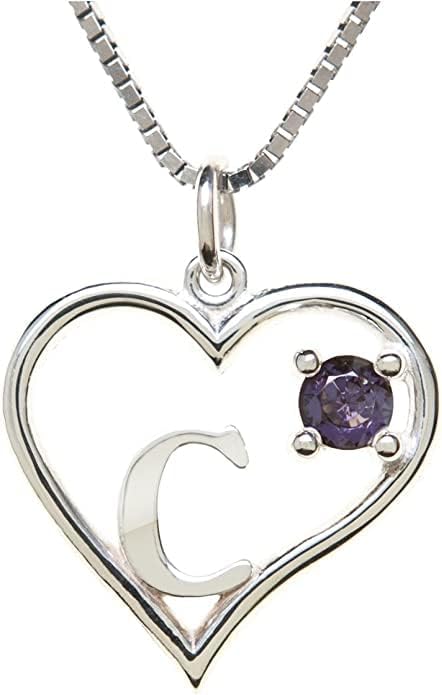 Icy Jewelry Silver Sterling Necklace Initial Letter A-Z Birthstone for Women – Personalized Custom Jewelry Pendant with Heart Design Customized Dainty Charm for Wife Girlfriend Mom – 18" Box Chain