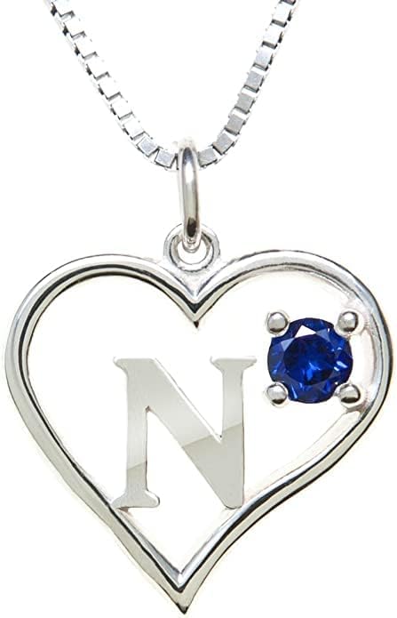 Icy Jewelry Silver Sterling Necklace Initial Letter A-Z Birthstone for Women – Personalized Custom Jewelry Pendant with Heart Design Customized Dainty Charm for Wife Girlfriend Mom – 18" Box Chain