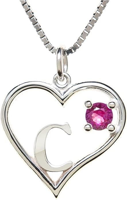 Icy Jewelry Silver Sterling Necklace Initial Letter A-Z Birthstone for Women – Personalized Custom Jewelry Pendant with Heart Design Customized Dainty Charm for Wife Girlfriend Mom – 18" Box Chain