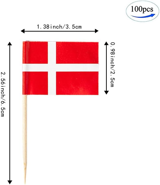 Denmark Flag Danish Flag, Small Mini Denmark Toothpick Flags for Food, Cupcakes, Cocktails, Appetizers, Bar Party Decorations