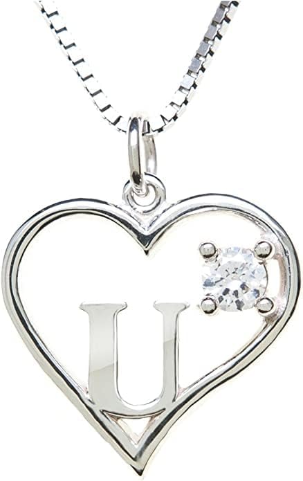 Icy Jewelry Silver Sterling Necklace Initial Letter A-Z Birthstone for Women – Personalized Custom Jewelry Pendant with Heart Design Customized Dainty Charm for Wife Girlfriend Mom – 18" Box Chain