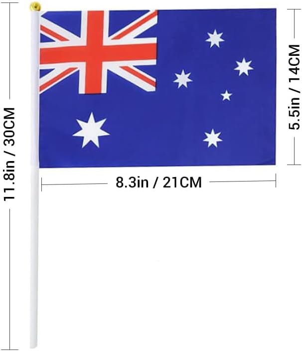 20 Pack Small Australia Flags on Stick Mini Handheld Australian Flag for Parades, Independence Day and Patriotic Events 5x8 Inch Durable Weather-Resistant Flags with 12 Inch Sticks(Australia)
