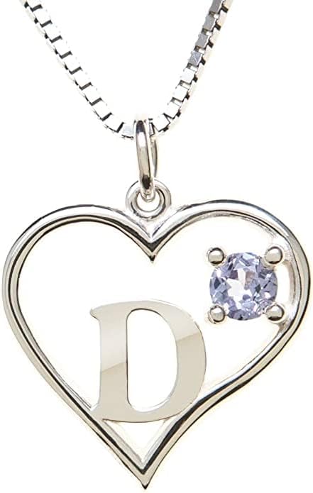 Icy Jewelry Silver Sterling Necklace Initial Letter A-Z Birthstone for Women – Personalized Custom Jewelry Pendant with Heart Design Customized Dainty Charm for Wife Girlfriend Mom – 18" Box Chain