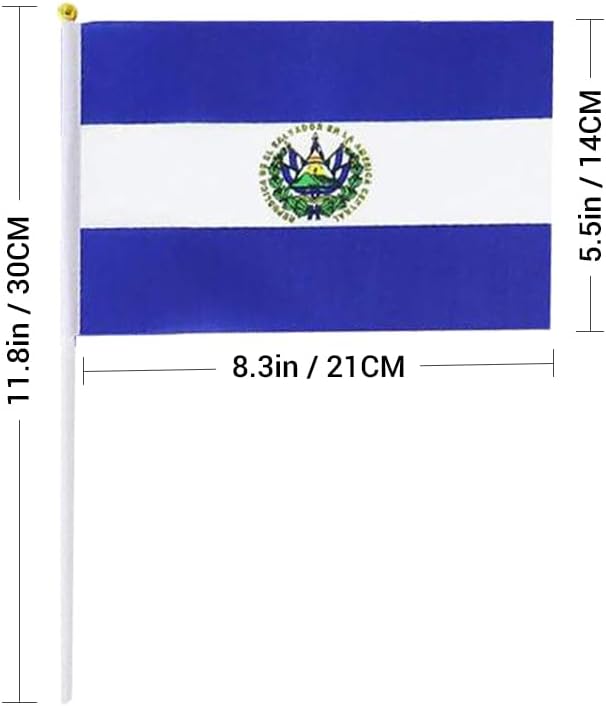 20 Pack Small El Salvador Flags on Stick Mini Handheld Salvadoran Flag for Parades, Independence Day and Patriotic Events 5x8 Inch Durable Weather-Resistant Flags with 12 Inch Sticks(El Salvador)