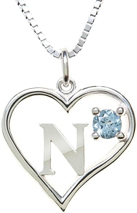 Icy Jewelry Silver Sterling Necklace Initial Letter A-Z Birthstone for Women – Personalized Custom Jewelry Pendant with Heart Design Customized Dainty Charm for Wife Girlfriend Mom – 18" Box Chain