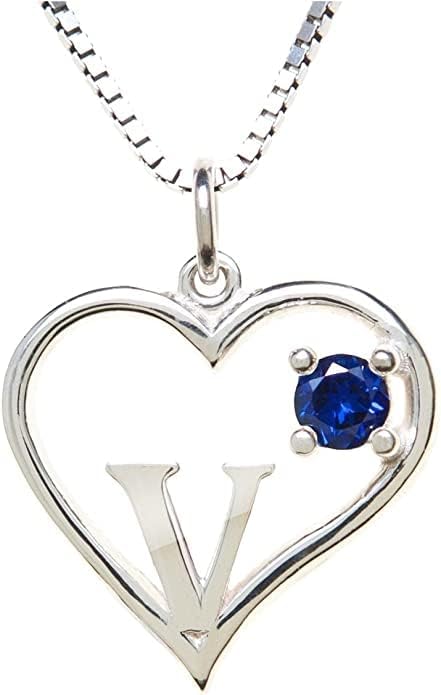 Icy Jewelry Silver Sterling Necklace Initial Letter A-Z Birthstone for Women – Personalized Custom Jewelry Pendant with Heart Design Customized Dainty Charm for Wife Girlfriend Mom – 18" Box Chain