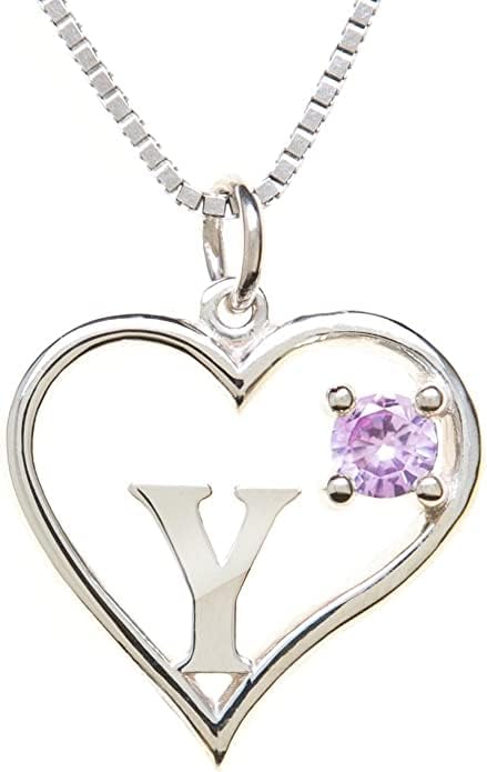 Icy Jewelry Silver Sterling Necklace Initial Letter A-Z Birthstone for Women – Personalized Custom Jewelry Pendant with Heart Design Customized Dainty Charm for Wife Girlfriend Mom – 18" Box Chain