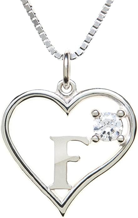 Icy Jewelry Silver Sterling Necklace Initial Letter A-Z Birthstone for Women – Personalized Custom Jewelry Pendant with Heart Design Customized Dainty Charm for Wife Girlfriend Mom – 18" Box Chain