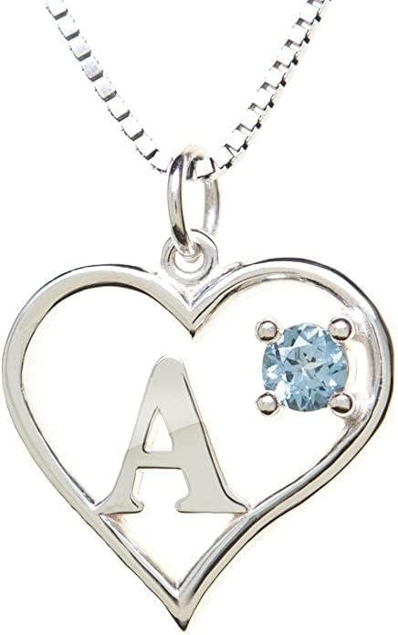 Icy Jewelry Silver Sterling Necklace Initial Letter A-Z Birthstone for Women – Personalized Custom Jewelry Pendant with Heart Design Customized Dainty Charm for Wife Girlfriend Mom – 18" Box Chain