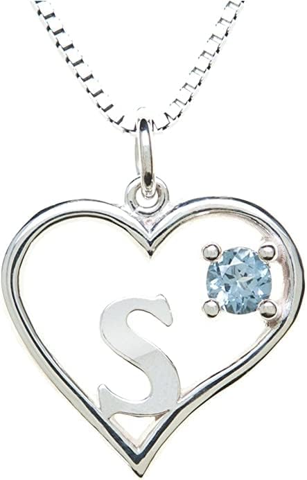 Icy Jewelry Silver Sterling Necklace Initial Letter A-Z Birthstone for Women – Personalized Custom Jewelry Pendant with Heart Design Customized Dainty Charm for Wife Girlfriend Mom – 18" Box Chain