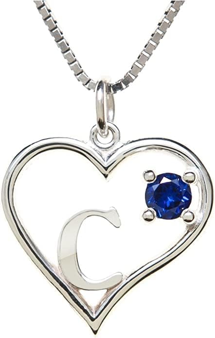 Icy Jewelry Silver Sterling Necklace Initial Letter A-Z Birthstone for Women – Personalized Custom Jewelry Pendant with Heart Design Customized Dainty Charm for Wife Girlfriend Mom – 18" Box Chain
