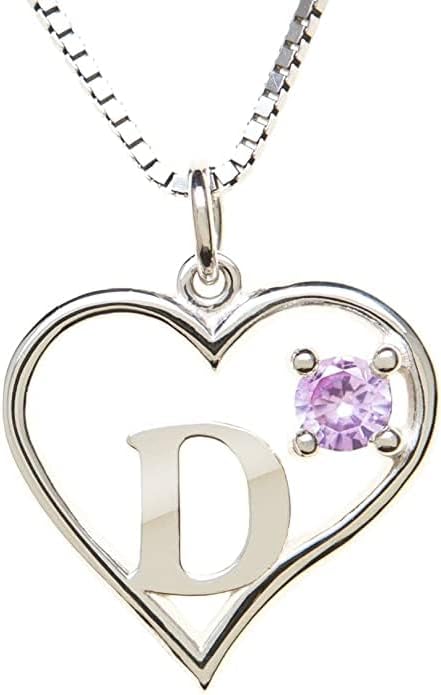 Icy Jewelry Silver Sterling Necklace Initial Letter A-Z Birthstone for Women – Personalized Custom Jewelry Pendant with Heart Design Customized Dainty Charm for Wife Girlfriend Mom – 18" Box Chain