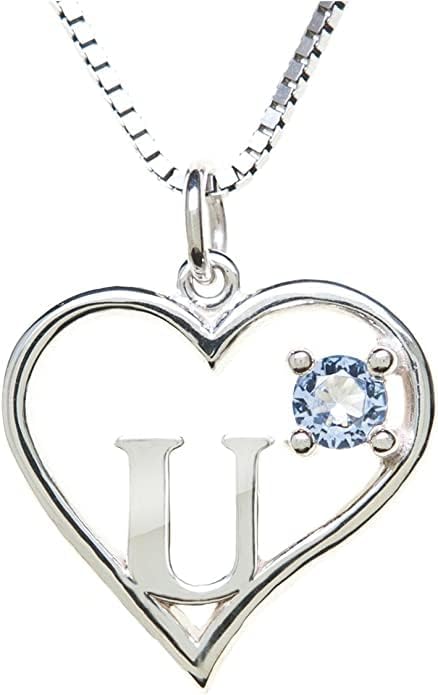 Icy Jewelry Silver Sterling Necklace Initial Letter A-Z Birthstone for Women – Personalized Custom Jewelry Pendant with Heart Design Customized Dainty Charm for Wife Girlfriend Mom – 18" Box Chain