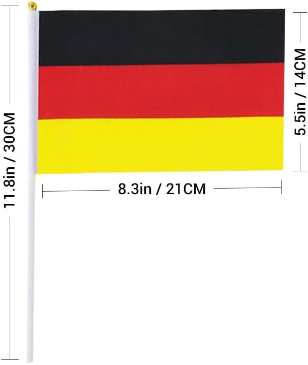 20 Pack Small Germany Flags on Stick Mini Handheld German Flag for Parades, Independence Day and Patriotic Events 5x8 Inch Durable Weather-Resistant Flags with 12 Inch Sticks(Germany)
